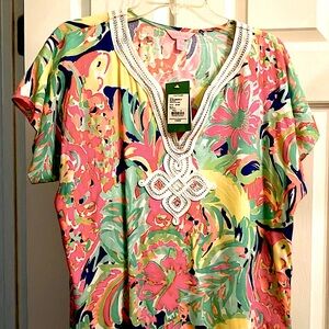 Lilly Pulitzer Casa Banana Harlow Tunic Dress Cover up Pink Yellow $178 S NWT